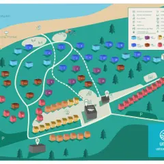 Mapa ośrodka Ustronie Park z domkami, plażą, SPA i restauracją.